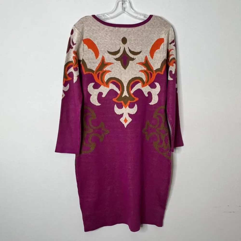 Francesca's Mi Ami Long Sleeve Knit Sweater Dress Purple Cream Womens Medium
